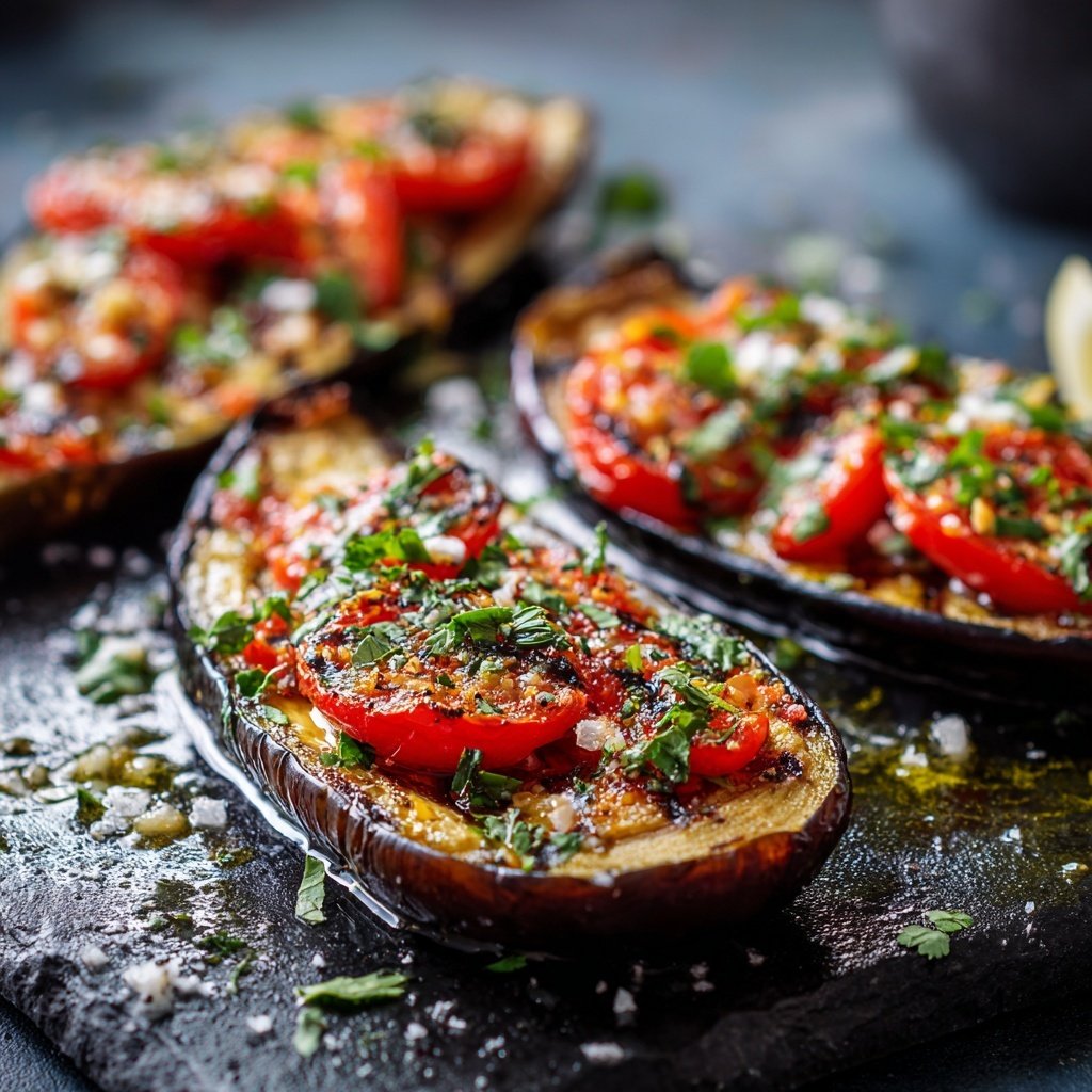 Kalorienarme Ofen Aubergine Mit Tomaten